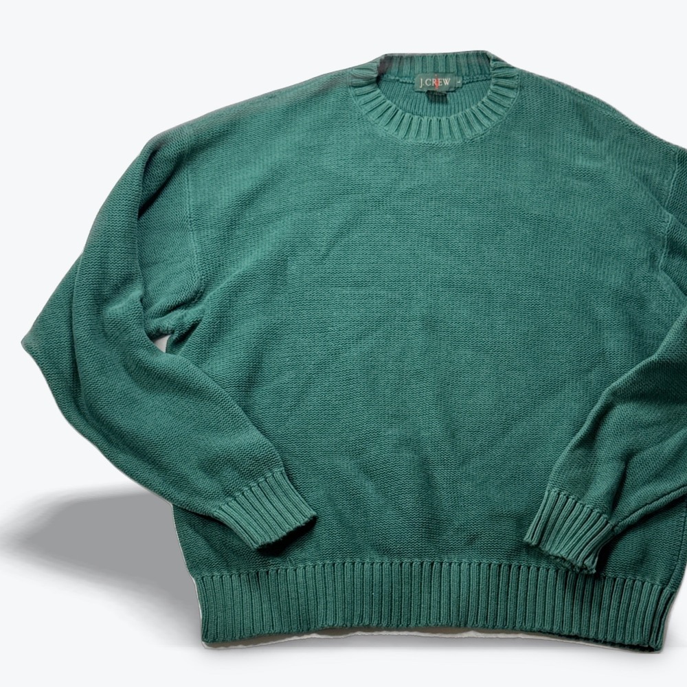 Vtg J.Crew Oarsmen Sweater 90s Heavyweight Cotton Crew neck Green Made Macau L